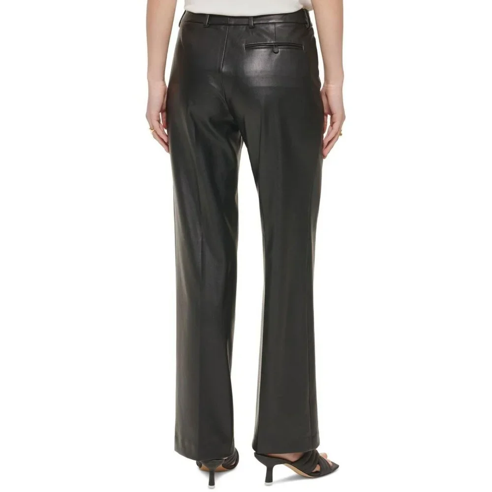 NWT Calvin Klein Petite Faux-Leather Mid-Rise Career Pants T28P1477 6P Black - Picture 2 of 4